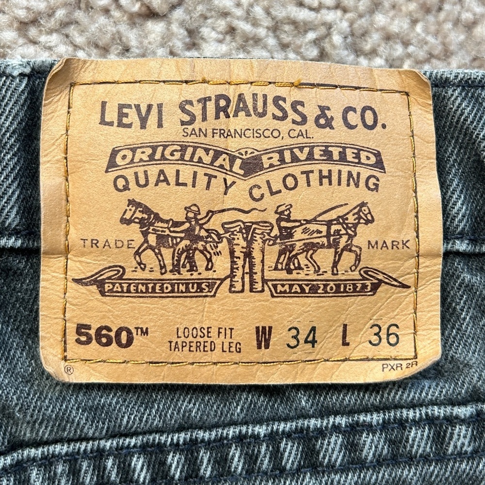 Levi's Vintage Charcoal Gray Orange Tab 560 Loose Fit Tapered Leg Jeans 34x36 - Picture 4 of 10